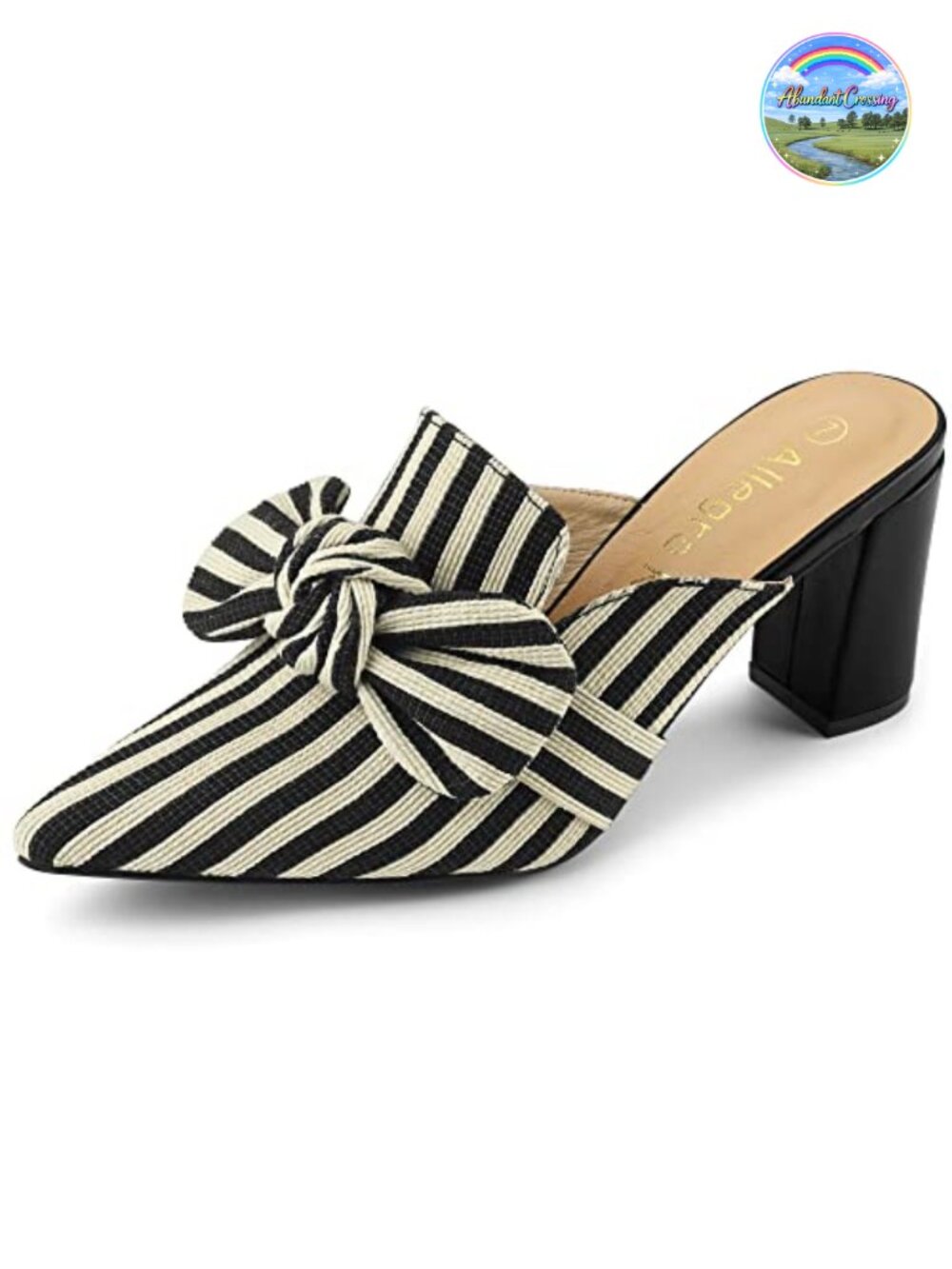 Striped Bow Pointed Toe Chunky Block Heel Mules Slip-On Party Slides